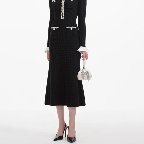 self-portrait - Black Pearl Trim Knit Midi Dress - Various Sizes MSRP $615 - NWT - Picture 6 of 10